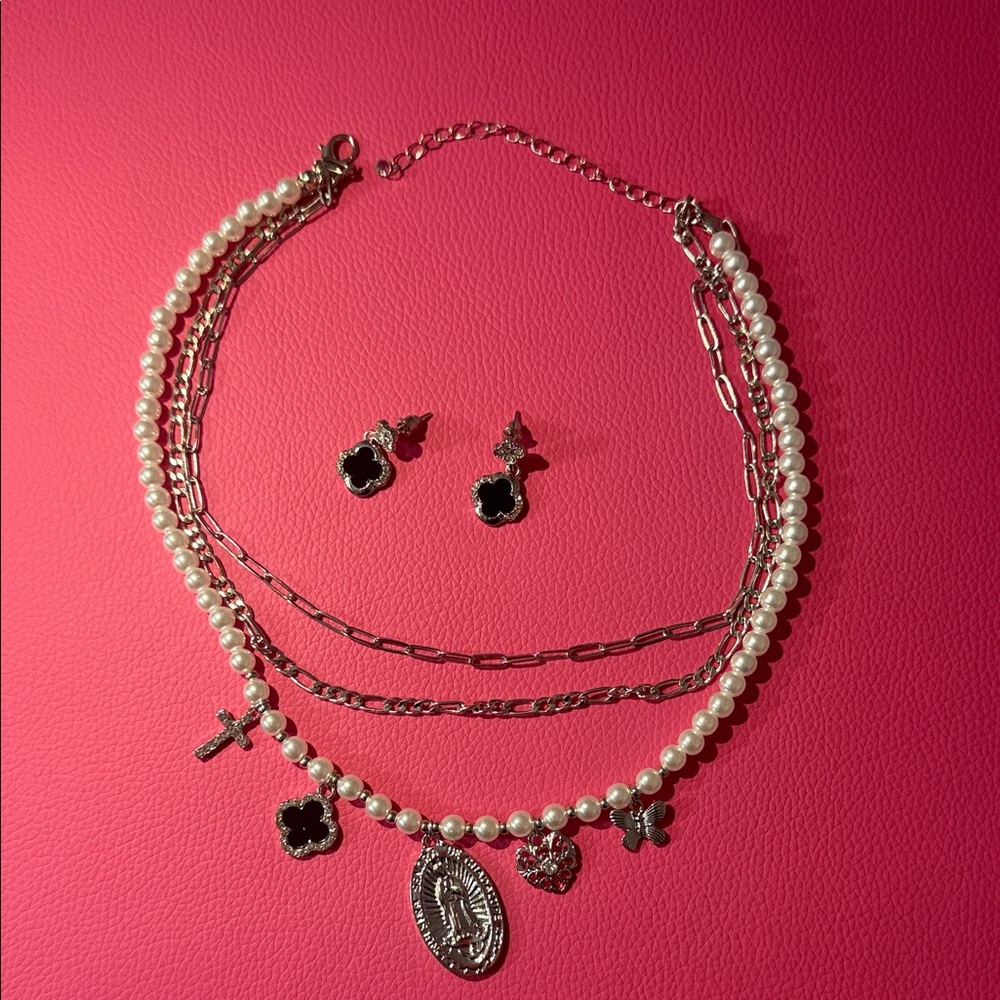 Elegant Silver and Black Women's Jewelry Set